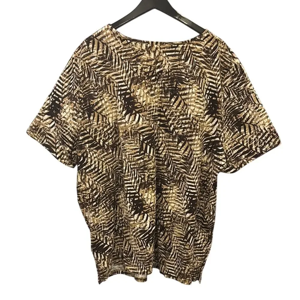 Catherines Relaxed Black‎ and Tan Short Sleeve Blouse 3X 26/28W